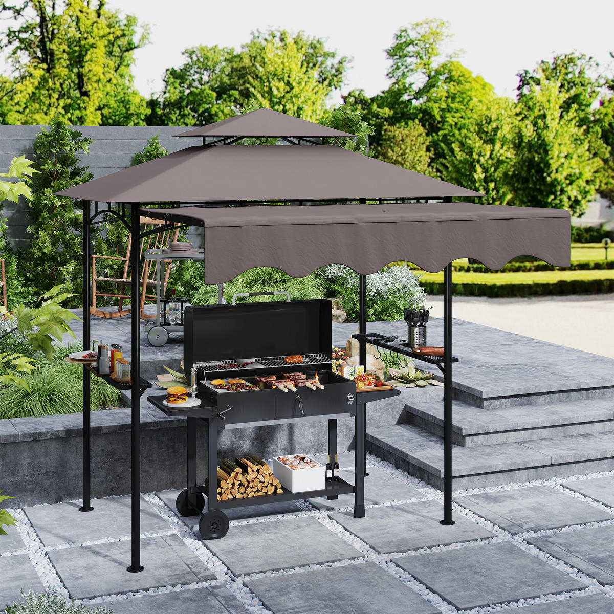 GRILLPAVILLON 242x 149x 248 cm - Beige, Metall (149/248/242cm) - Outsunny