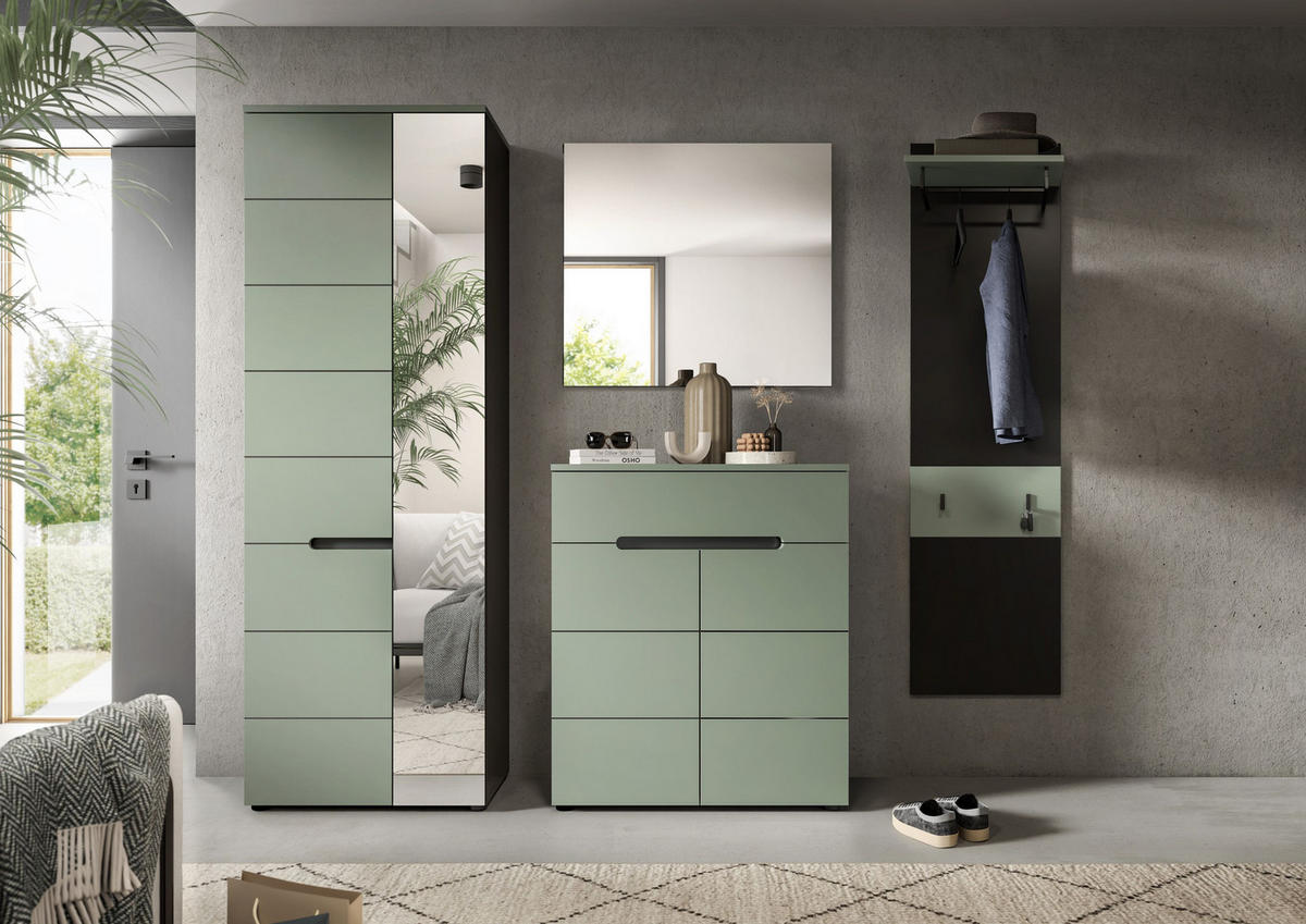 GARDEROBE Nova 4-tlg. (B/H/T: ca. 220/190/37 cm) in Basalt grau/Smoke Green - Grau, Holzwerkstoff (220/190/37cm)