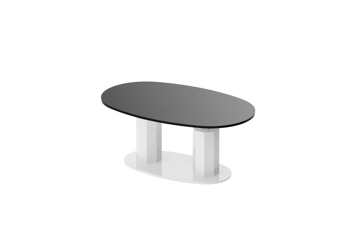 COUCHTISCH Schwarz Weiß Hochglanz oval ausziehbar höhenverstellbar - Schwarz Hochglanz/Weiß Hochglanz, Holzwerkstoff (80/130/54cm) - designimpex