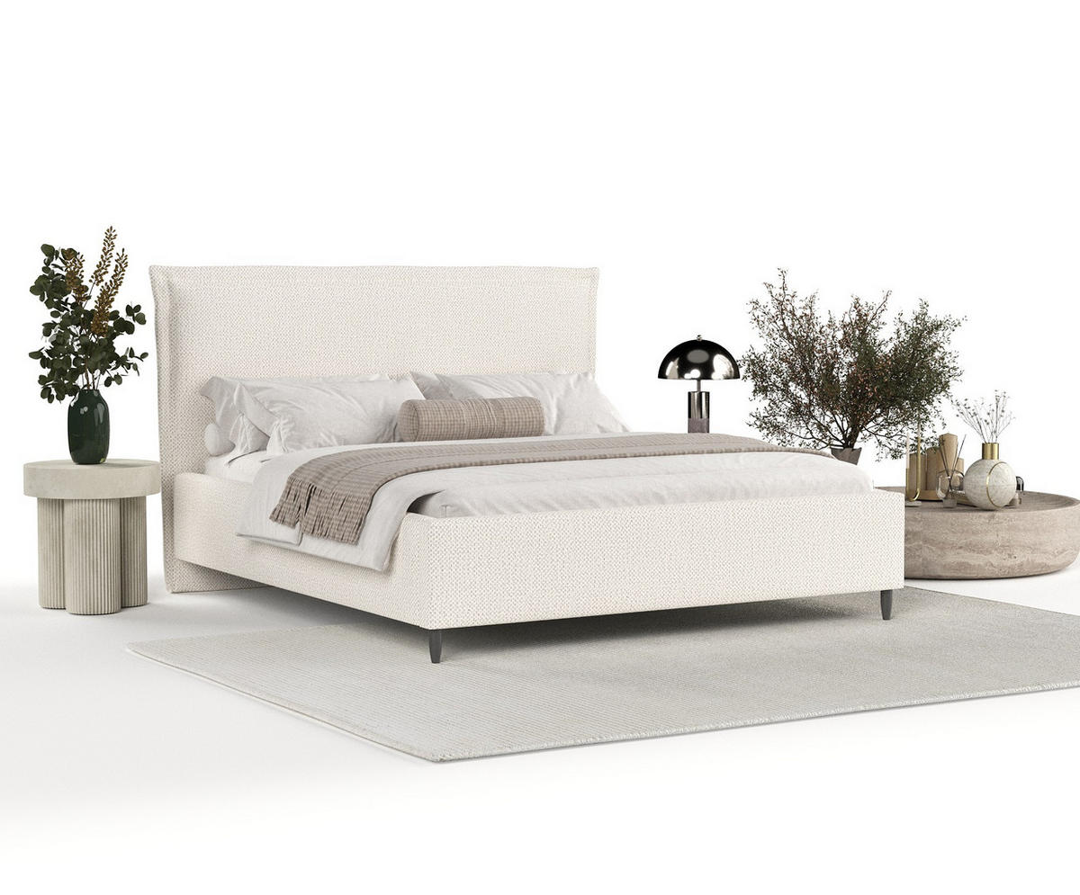 POLSTERBETT Cape Cod Creme 140/200 cm im Chenille-Stoff - Creme/Schwarz, Holz/Holzwerkstoff (140/200cm) - Maison de Reve