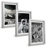 BILDER SET 3er Set - 20x30 cm Silberner Rahmen - NASA-Fotos vom Mond Astronaut - Silberfarben, Kunststoff (20/30cm) - TULUP