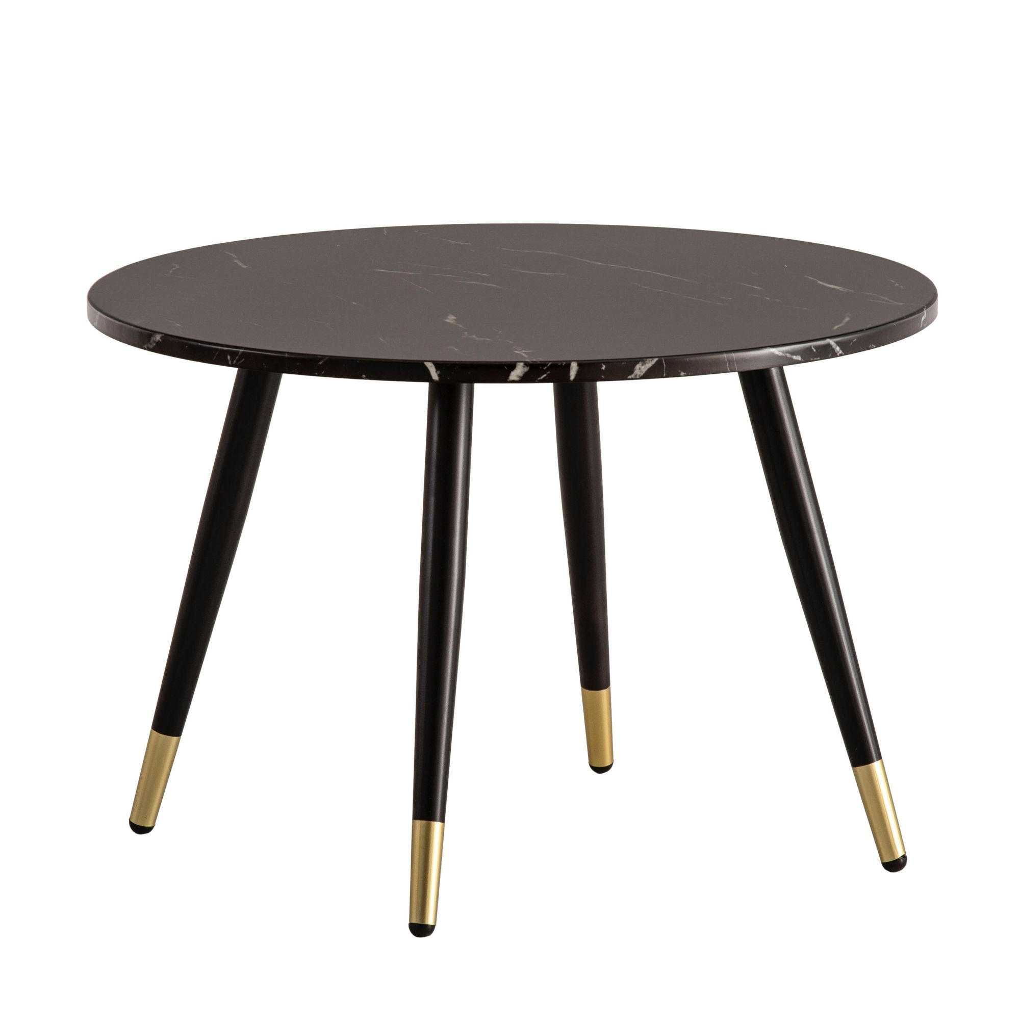 COUCHTISCH mit Marmor Optik, Modernes Design, Metall-Gestell, Runde Form, Schwarz 60x60x41 cm - Goldfarben/Schwarz, Holzwerkstoff/Metall (60/60/41cm) - KADIMA DESIGN