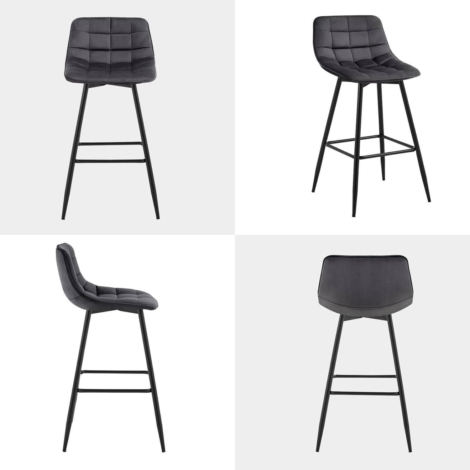 BARHOCKER 4er Set, Fußstütze, Samt, Dunkelgrau - Dunkelgrau/Schwarz, Textil/Metall (43/88/35.5cm) - Woltu