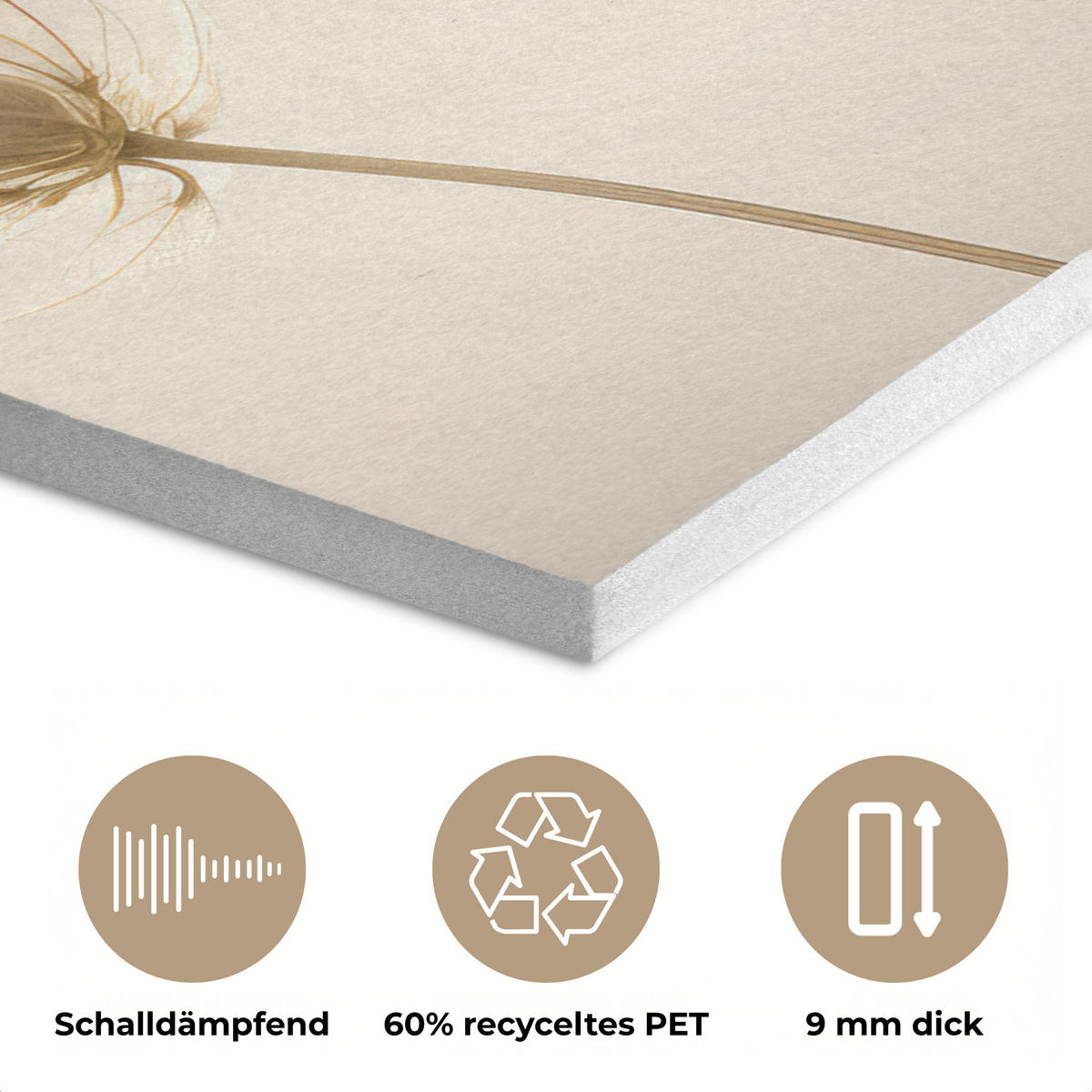 AKUSTIKPANEEL Sonnenlicht - Löwenzahn - Botanisch - Blumen 100x70 cm - Creme, Textil (100/0.9/70cm) - MuchoWow