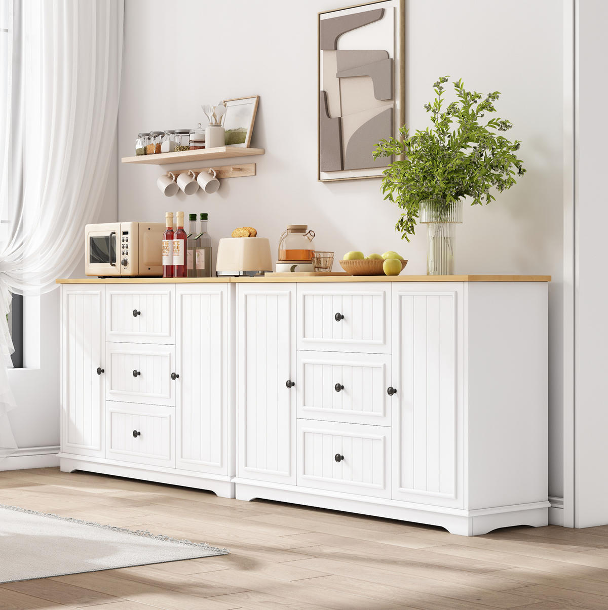 SIDEBOARD mit 3 Schubladen 126 x 40 x 86 cm MDF White 2-türig - Weiß, Holzwerkstoff (126/86/40cm) - Meubliv