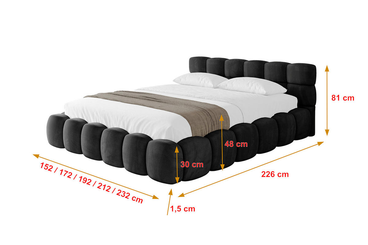POLSTERBETT mit Bettkasten und Lattenrost, Bett mit Matratze H3/H4 - LEYA-v1 180x200 Schwarz - Schwarz, Holzwerkstoff/Textil (180/200cm) - ALTDECOR