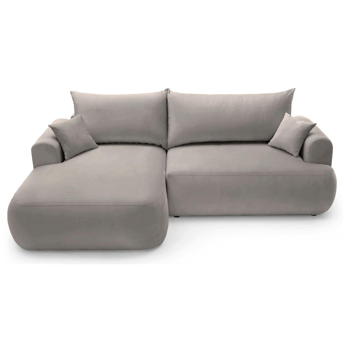 ROHOVÁ pohovka Ovo světle růžová s vodoodpudivým sametovým potahem - černá/světle šedá, textil/plast (260/165cm) - Selsey