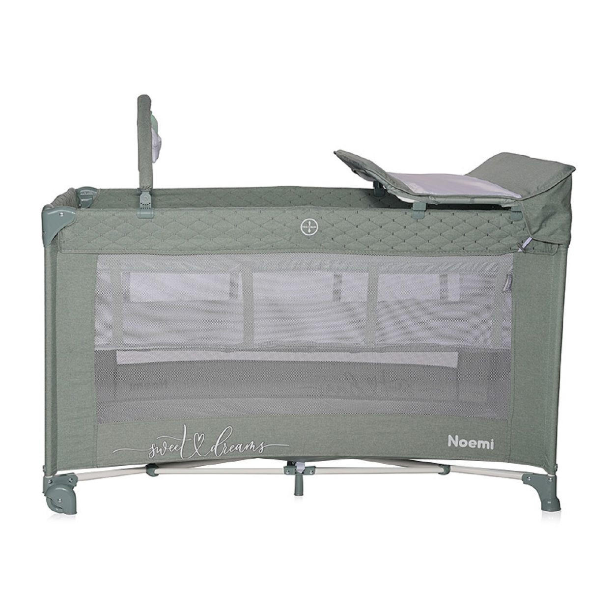 REISEBETT Noemi 2 Ebenen grün Wickelauflage, Spielbogen, Tragetasche, Räder - Grün, Kunststoff (69/127cm) - Lorelli