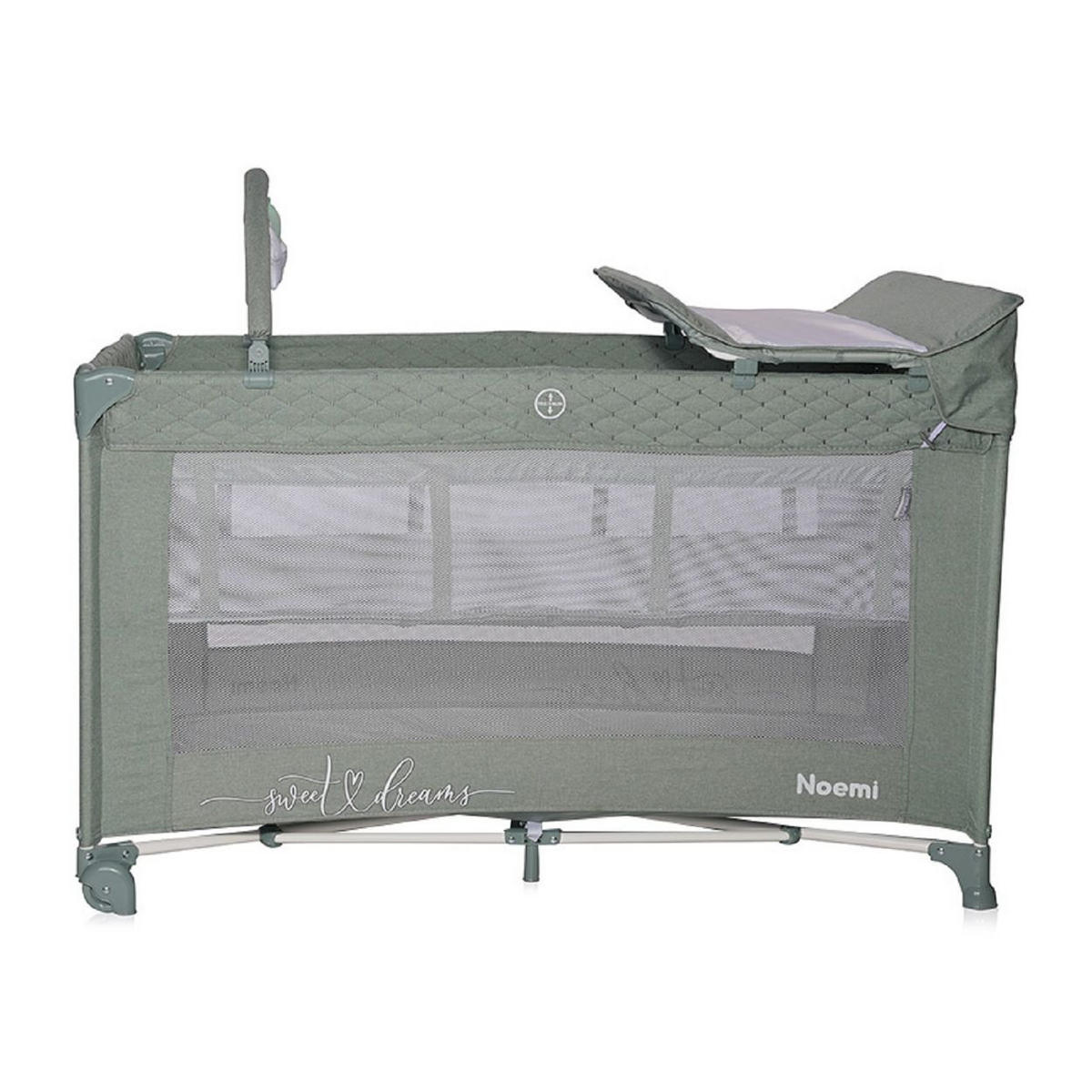 REISEBETT Noemi 2 Ebenen grün Wickelauflage, Spielbogen, Tragetasche, Räder - Grün, Kunststoff (69/127cm) - Lorelli