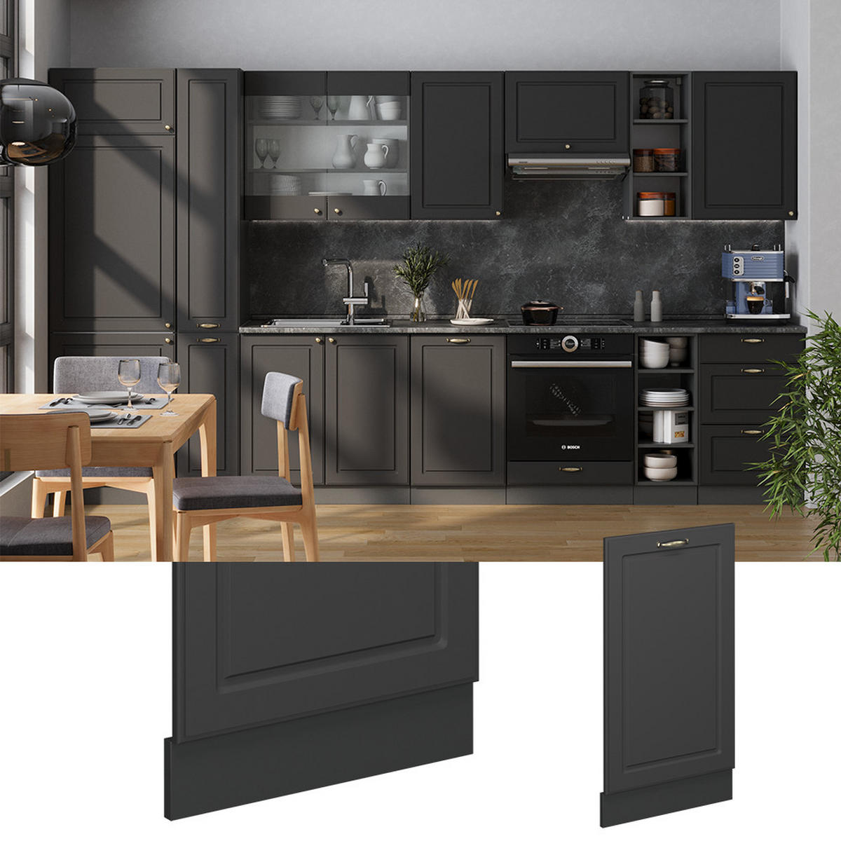 ČELNÍ PANEL MYČKY Fame-Line Anthrazit-Gold Landhaus - antracitová, kompozitní dřevo (45/81.8/1.6cm) - Vicco