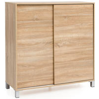 SCHUHSCHRANK Holz für 20 Paar Schuhe mit Schiebetüren, Beige 100x38x108 cm - Beige/Silberfarben, Holz/Kunststoff (100/108/38cm) - KADIMA DESIGN