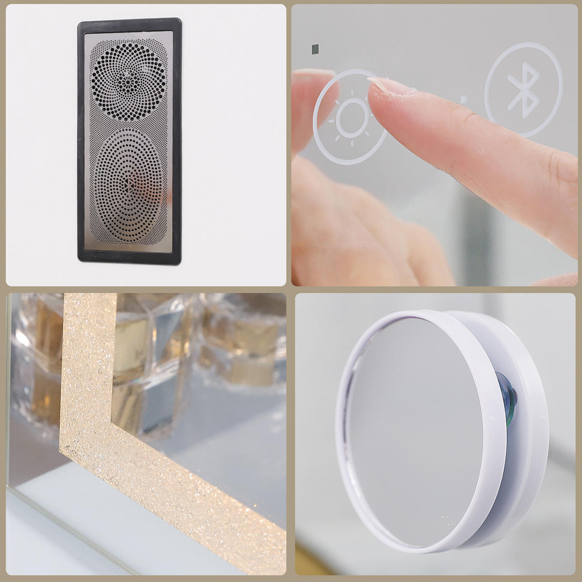 SCHMINKSPIEGEL mit LED Lichtleiste gestreute Diamanten und Bluetooth weiß 80/58 cm - Weiß, Metall (80/58/3cm) - VANITII