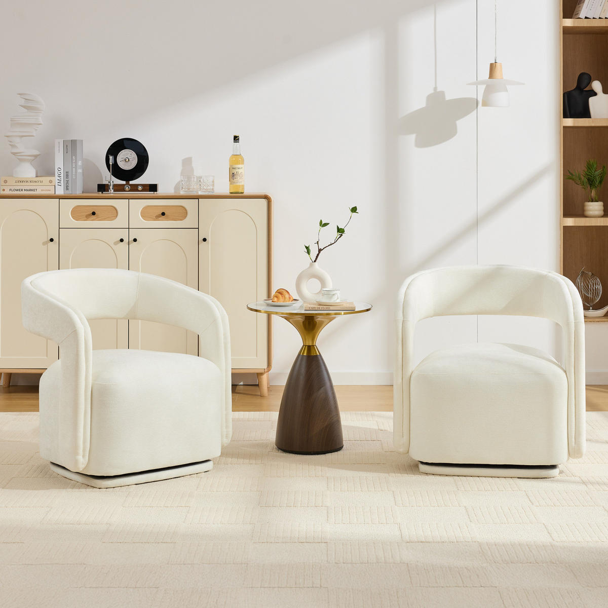 SESSEL,360 Grad Drehsessel Chenille Weiß, Relaxsessel für Wohnzimmer - Weiß, Textil (70/74/65cm) - PARAFTA HOME