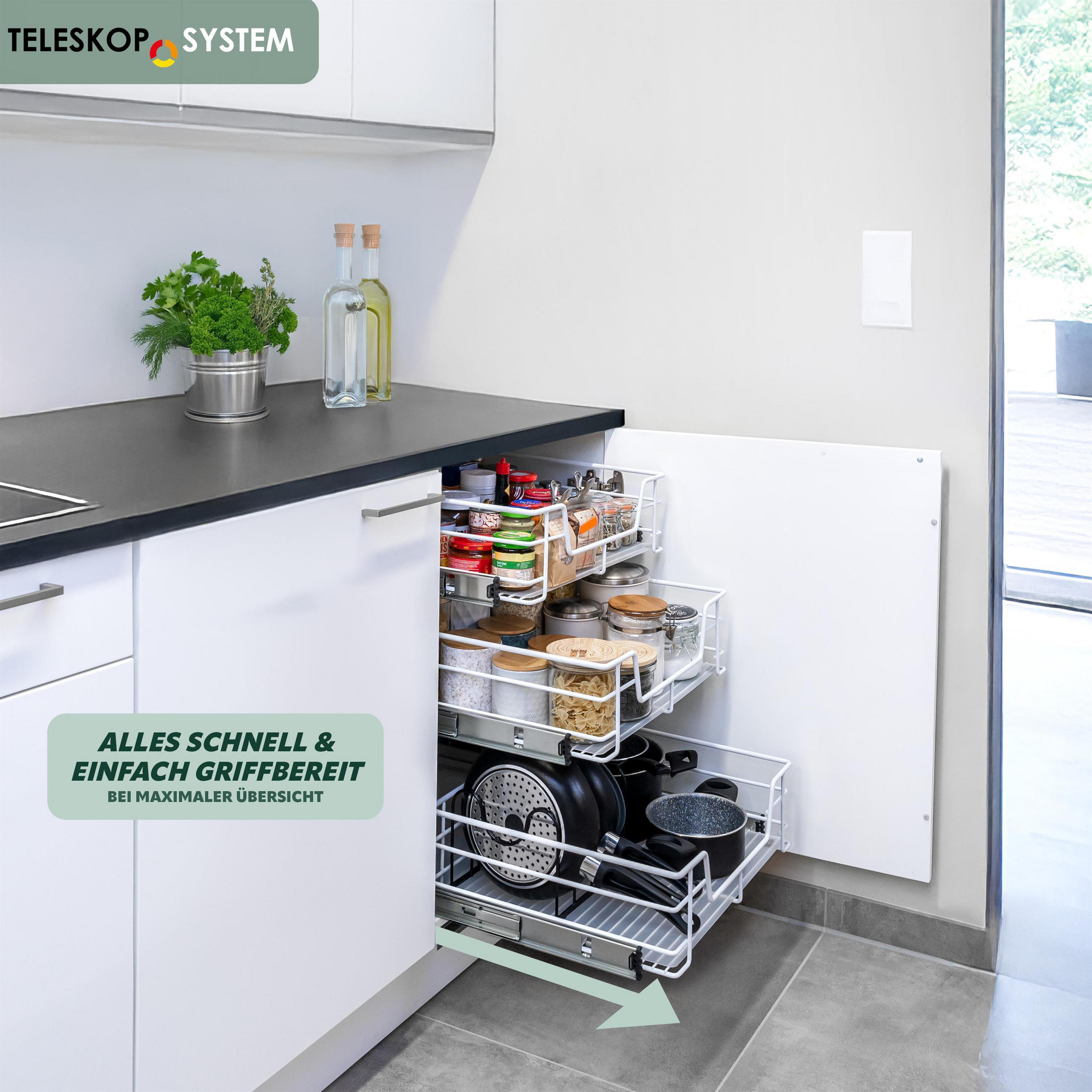 TELESKOPSCHUBLADE 60 cm, weiß, Metall - Weiß, Metall (57/14/44cm) - bremermann