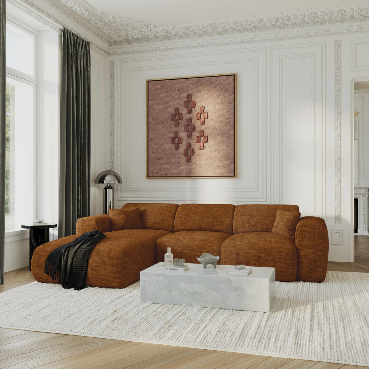 ECKSCHLAFSOFA Texturierter Samt Braun 283cm - Braun, Textil (283/180cm) - Sia Home