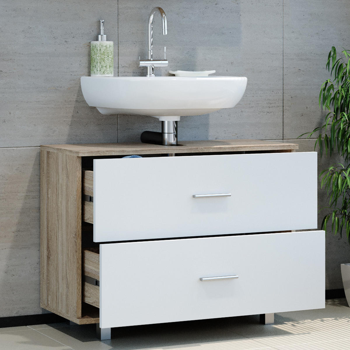 WASCHBECKENUNTERSCHRANK Ilias Weiß/Sonoma 80 x 60.8 cm - Weiß/Sonoma Eiche, Holzwerkstoff (80/60.8/33cm) - Vicco
