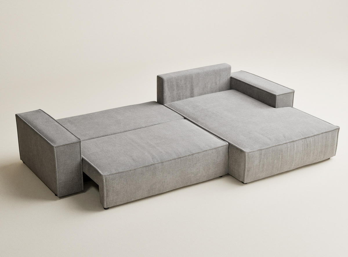 ECKSOFA Maze Beige grau Chenille-Stoff - Rechts Seite - Greige/Schwarz, Holz/Holzwerkstoff (294/185cm) - Maison de Reve
