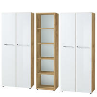 BÜRO-SET MUENCHEN 3-teilig | 240cm breit Glasfront | 2 Schrank Abschließbar & Regal | Chalet-Eiche-Nb./Weiß - Weiß, Holzwerkstoff/Metall (240/196/37cm) - KADIMA DESIGN