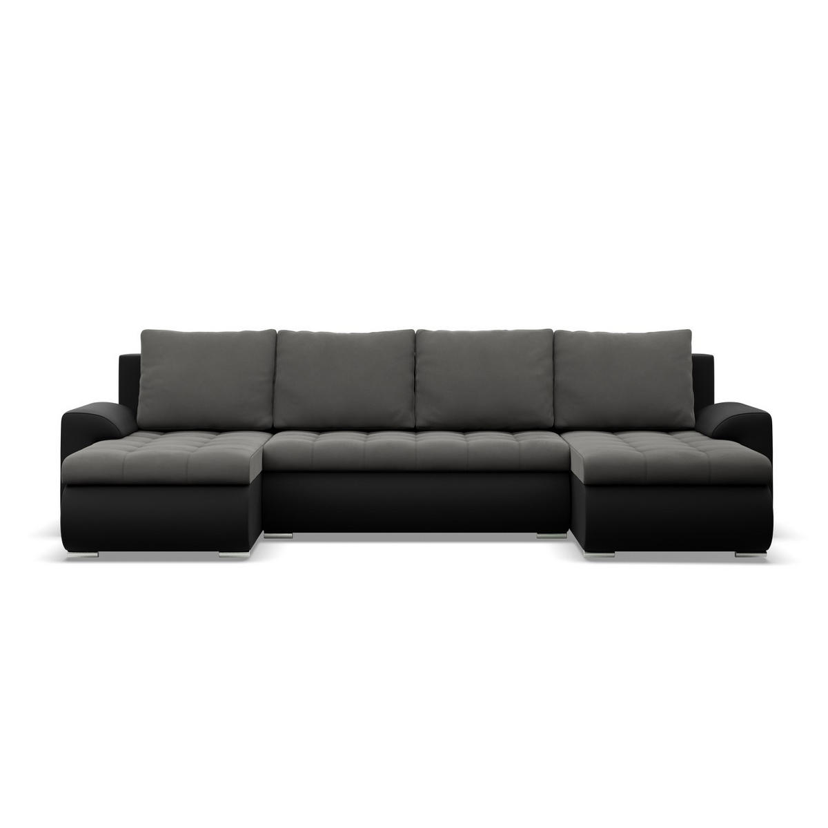 U-SOFA MIT SCHLAFFUNKTION FORESTA, Dunkelgrau + Schwarz - Dunkelgrau/Schwarz, Textil (302/89/159cm)