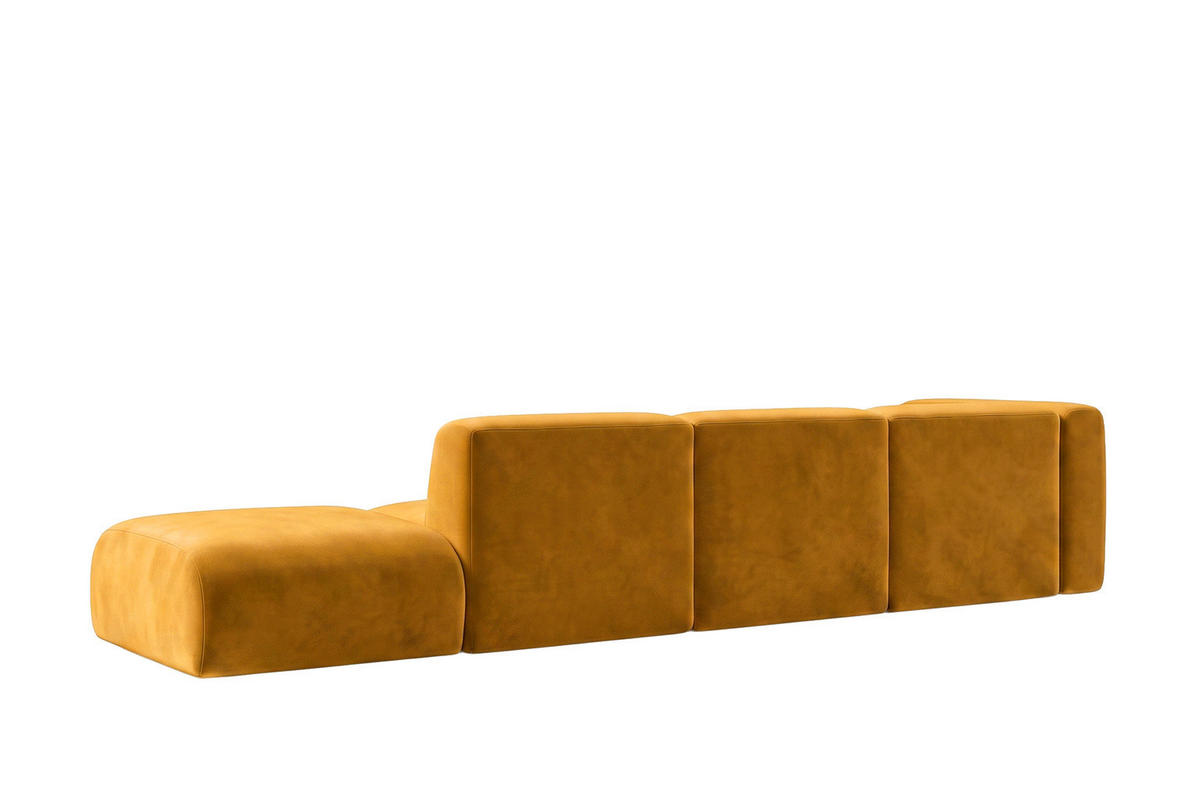 ECKSOFA L-Form Mit Hocker, Velvet-Stoff Bluvel, Golden, Rechts, GRETA - Goldfarben, Holz (386/179cm) - Kaiser Möbel