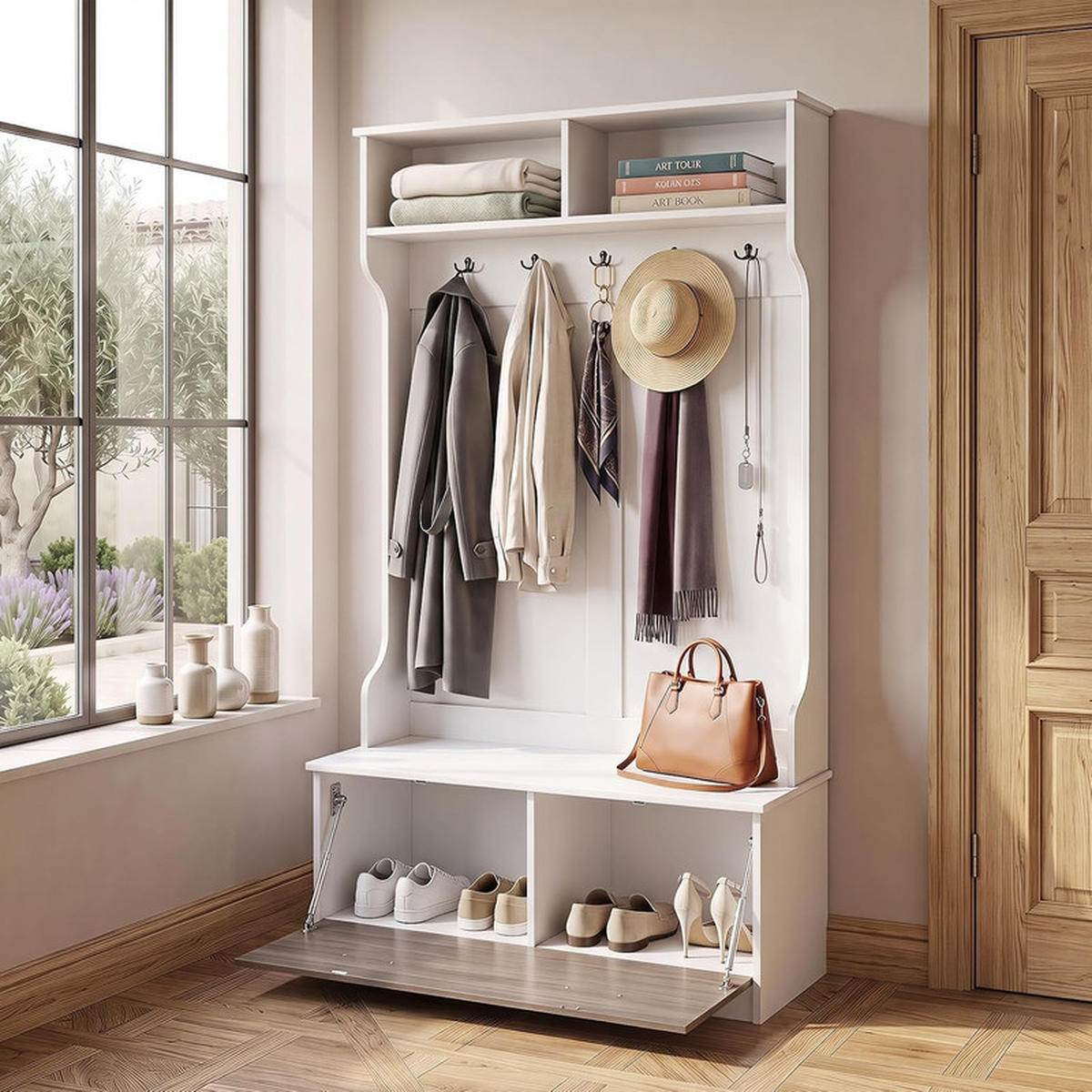 GARDEROBENSTÄNDER mit Schuhschrank weiß - Weiß, Holzwerkstoff (100/180/71cm) - COSTWAY