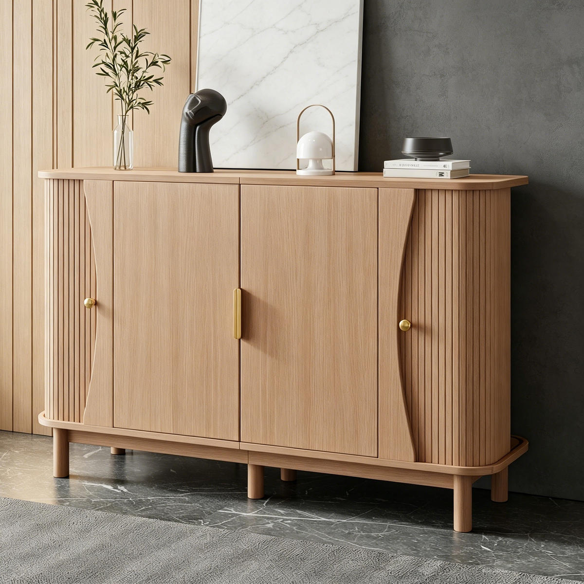 SIDEBOARD mit Schiebetüren und Stauraum aus MDF 140/40/88 cm - Naturfarben, Holzwerkstoff (140/88/40cm) - EVRYAE