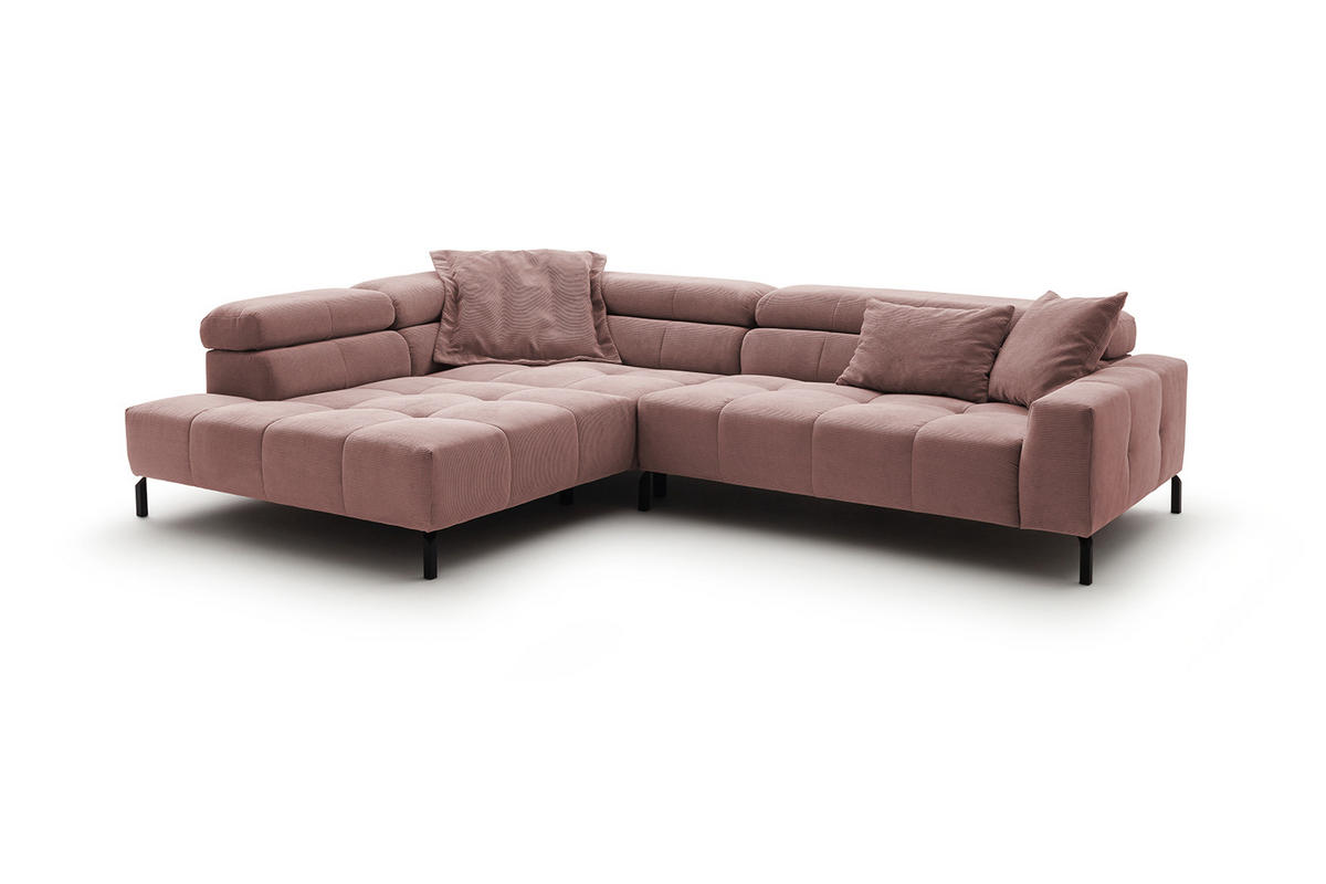 ECKSOFA OHIO Pink Cord - Pink/Schwarz, Textil/Metall (311/219cm) - KAWOLA