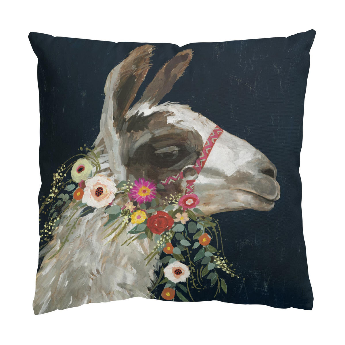 DEKOKISSEN 2er-Set Lama mit Blumenschmuck Set I 50/50 cm - Schwarz, Textil (50/50cm) - Bilderwelten