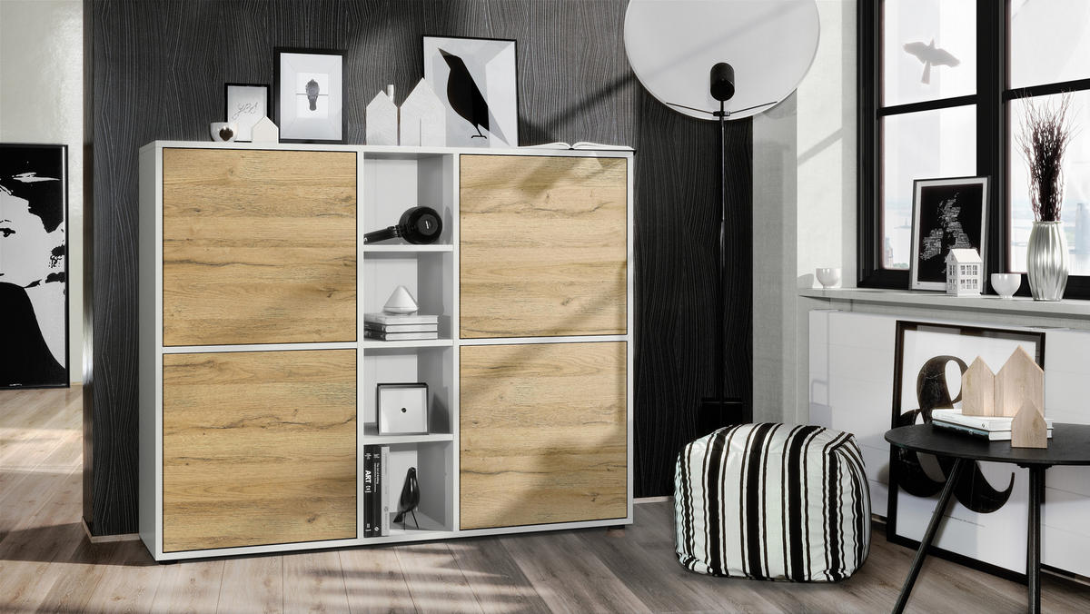 HIGHBOARD Cuba Türen in Eiche Natur - Eichefarben, Holzwerkstoff (130.5/105.5/35.5cm) - Vladon