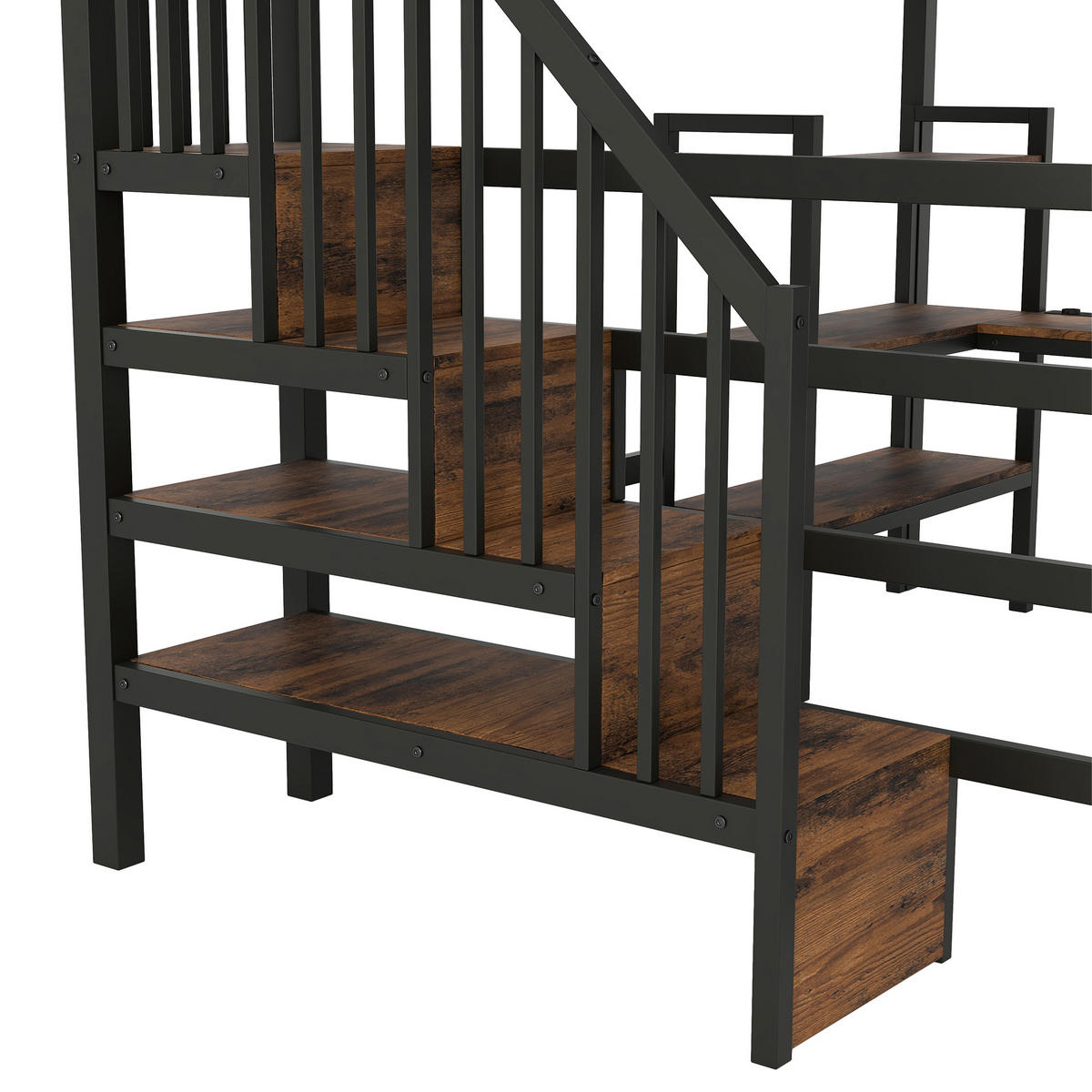 HOCHBETT 140/200 cm in Schwarz mit Schreibtisch, Regal, LED und USB - Schwarz, Holzwerkstoff/Metall (140/200cm) - STILVORA