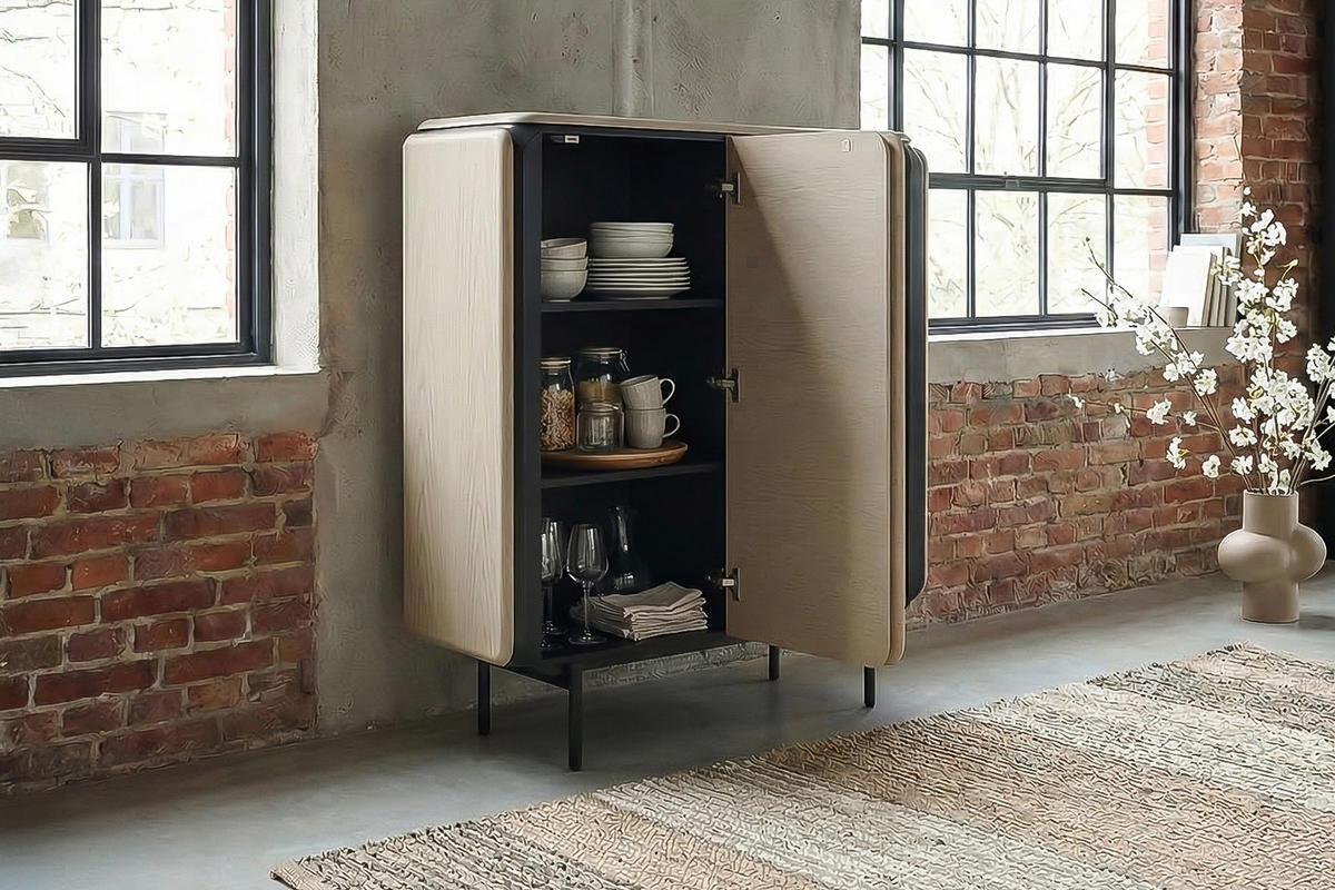 HIGHBOARD AVRIL Grau Eiche - Schwarz/Grau, Holzwerkstoff/Metall (100/121/40cm) - KAWOLA