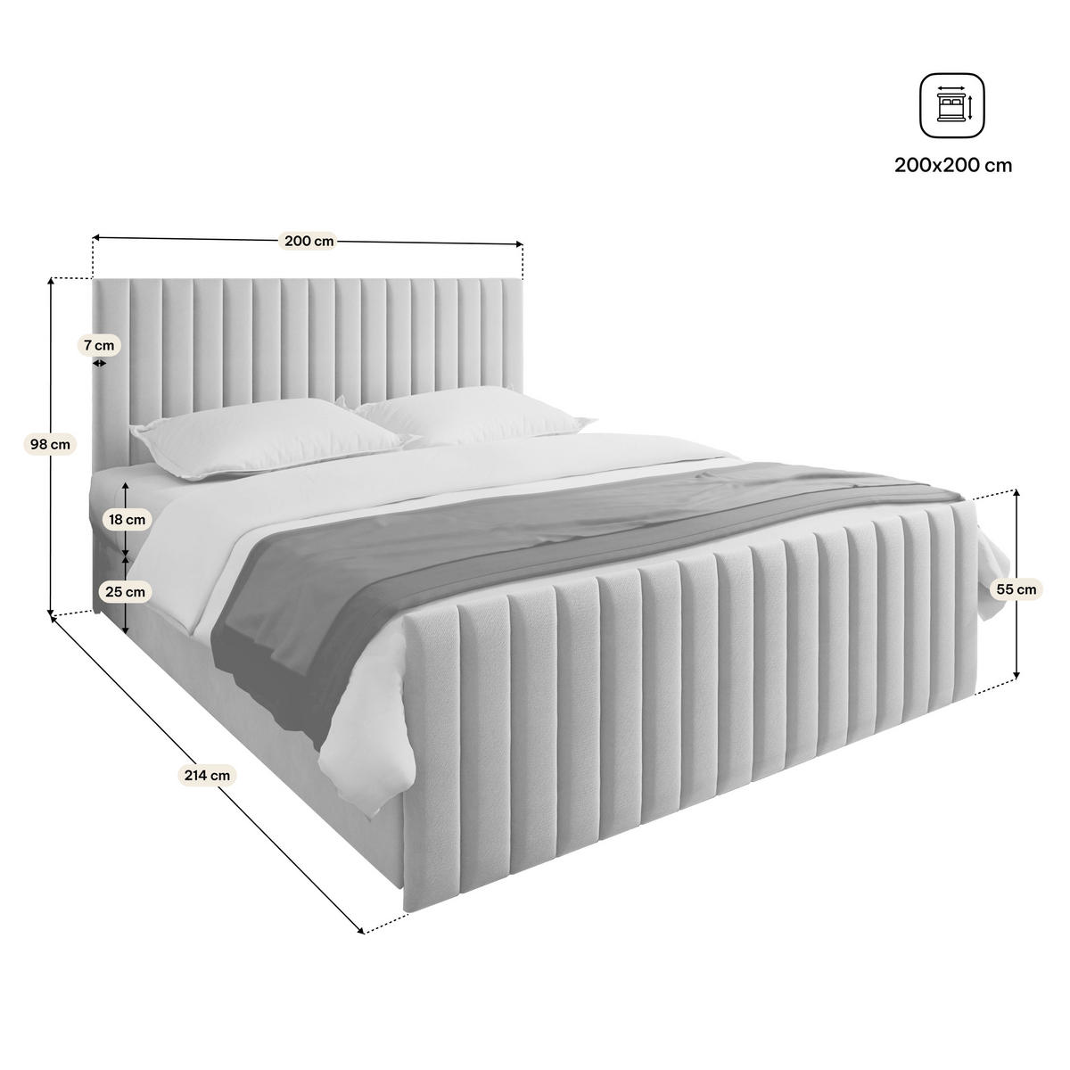 BOXBETT ARION 200x200 cm mit Matratze und Topper, H2+H3 - Rosa - Rosa, Holz (200/200cm) - MASSENO