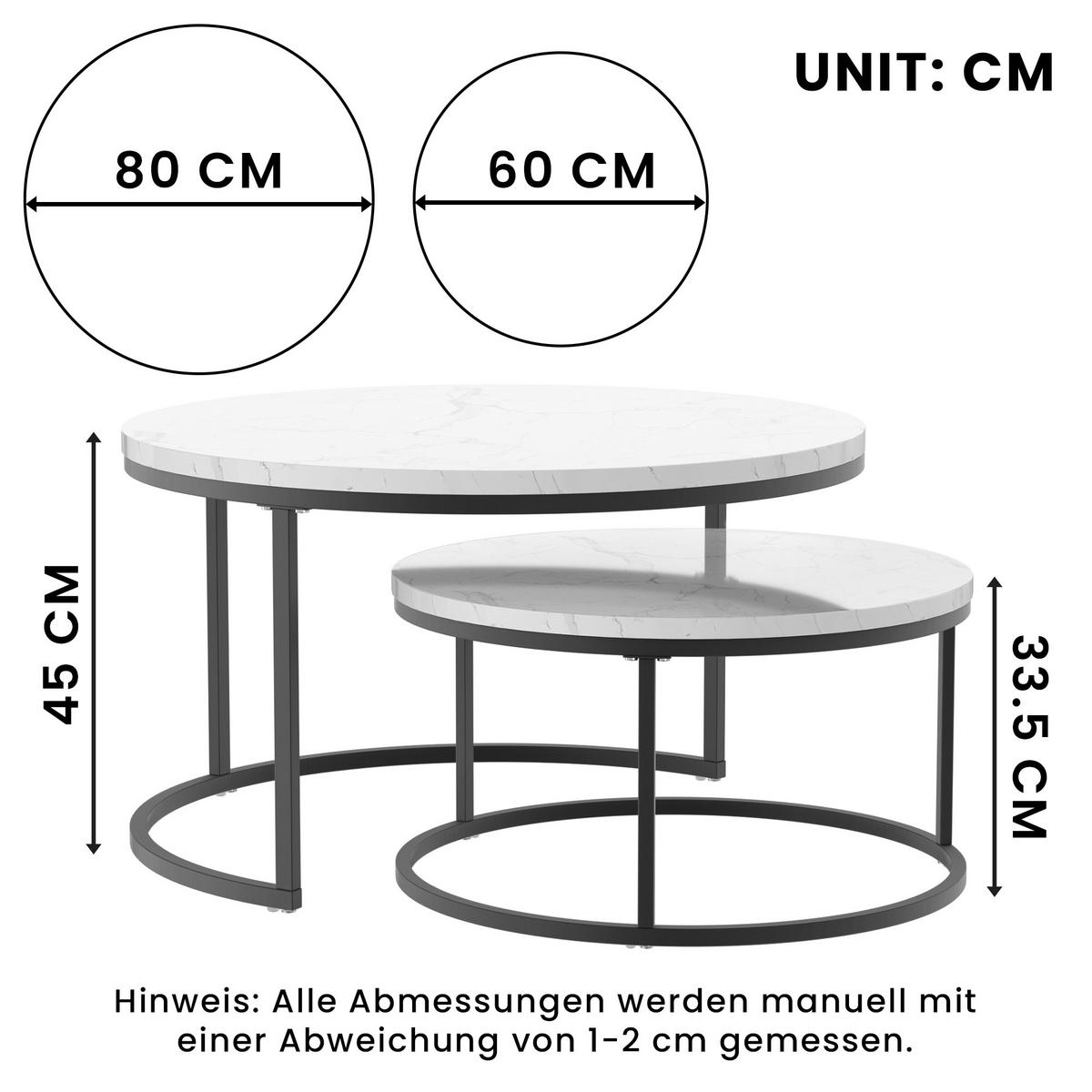 COUCHTISCH in Weiß/Schwarz Hitzebeständiger Wohnzimmertisch mit Marmor-Optik Platte Sofatisch mit Metallgestell - Schwarz/Weiß, Holzwerkstoff/Metall (80/80/45cm) - STILVORA