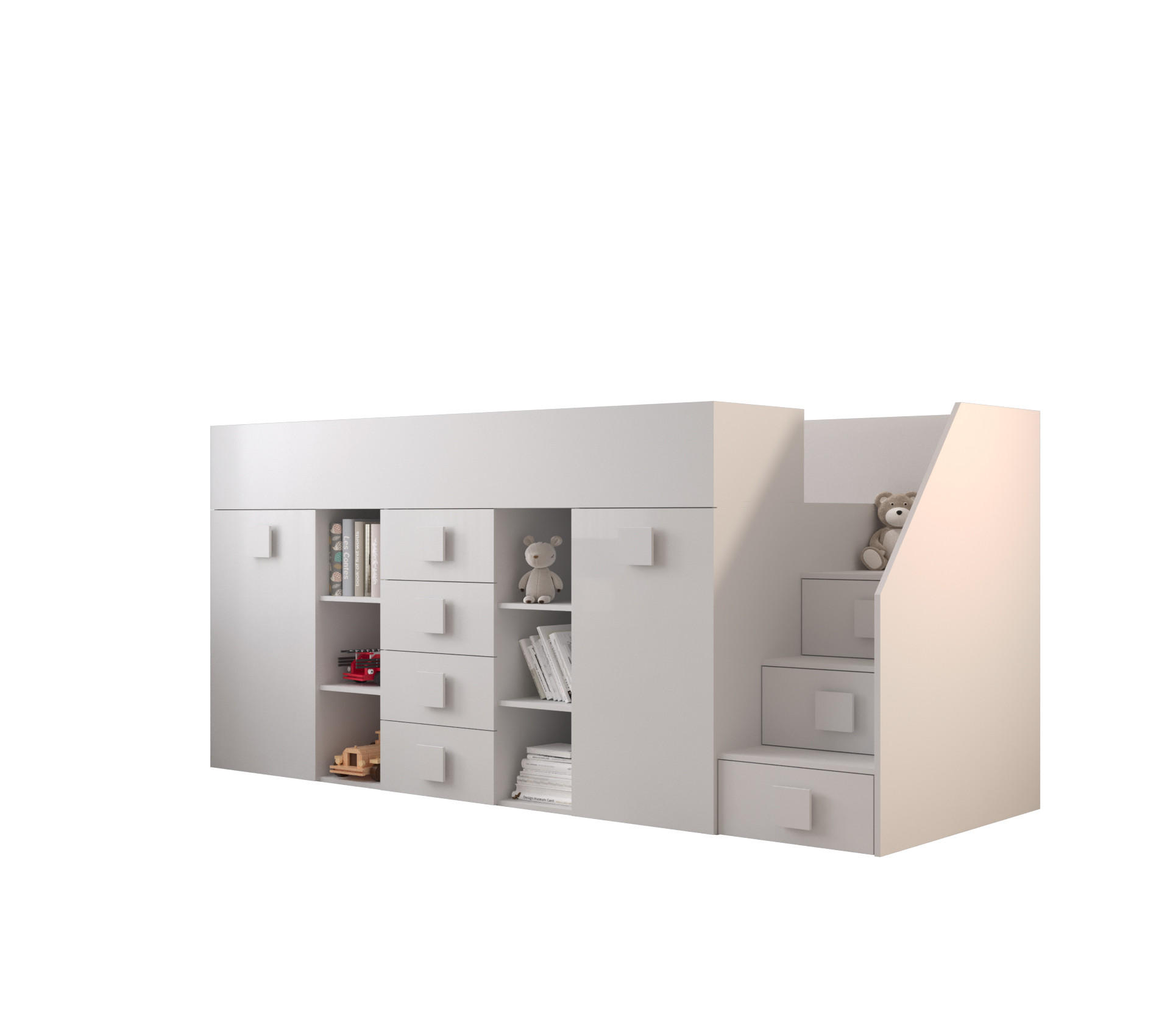 Möbel Kryspol Hochbett Weiß, Weiß 90x200 cm
