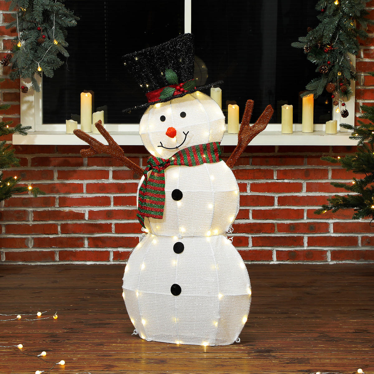 LED-SCHNEEMANN 108 cm Weihnachtsdeko mit Stahlrahmen und Spannbändern - Multicolor, Metall (20/108/78cm) - Outsunny