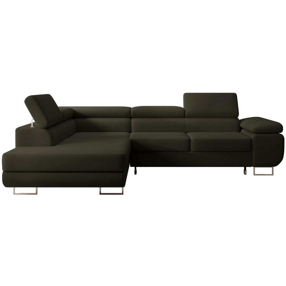 ECKSOFA Stevil Olivgrün Velours - Silberfarben/Olivgrün, Textil/Metall (275/203cm) - Selsey
