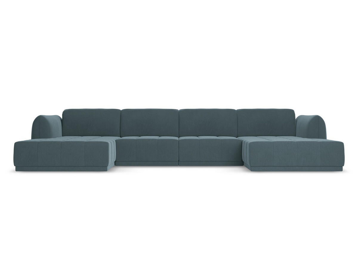 WOHNLANDSCHAFT Samt Stoff Blau - Blau/Petrol, Kunststoff/Textil (370/74/170cm) - Makamii