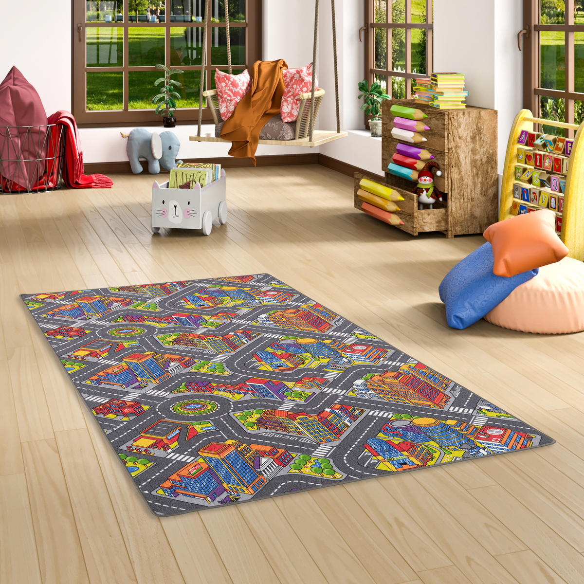 KINDER SPIEL STRASSENTEPPICH - Hellgrau, Textil (200/300cm) - Snapstyle