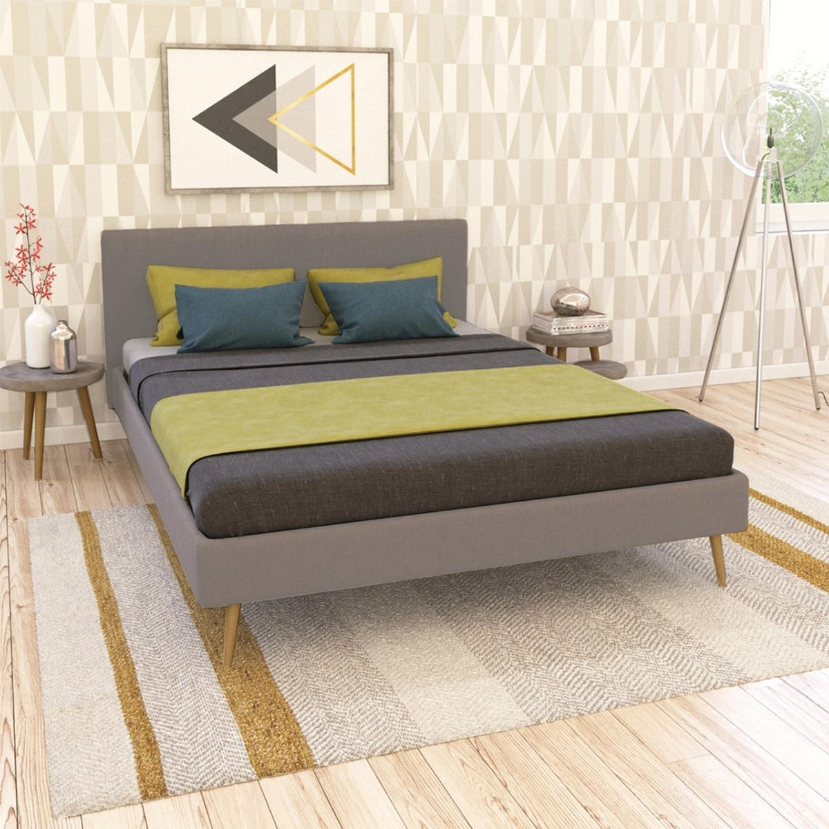 BETT FJORD/ BETT 140X190 MIT LATTENROST - HELLGRAU - Grau, Holzwerkstoff (140/190cm) - Weber Industries