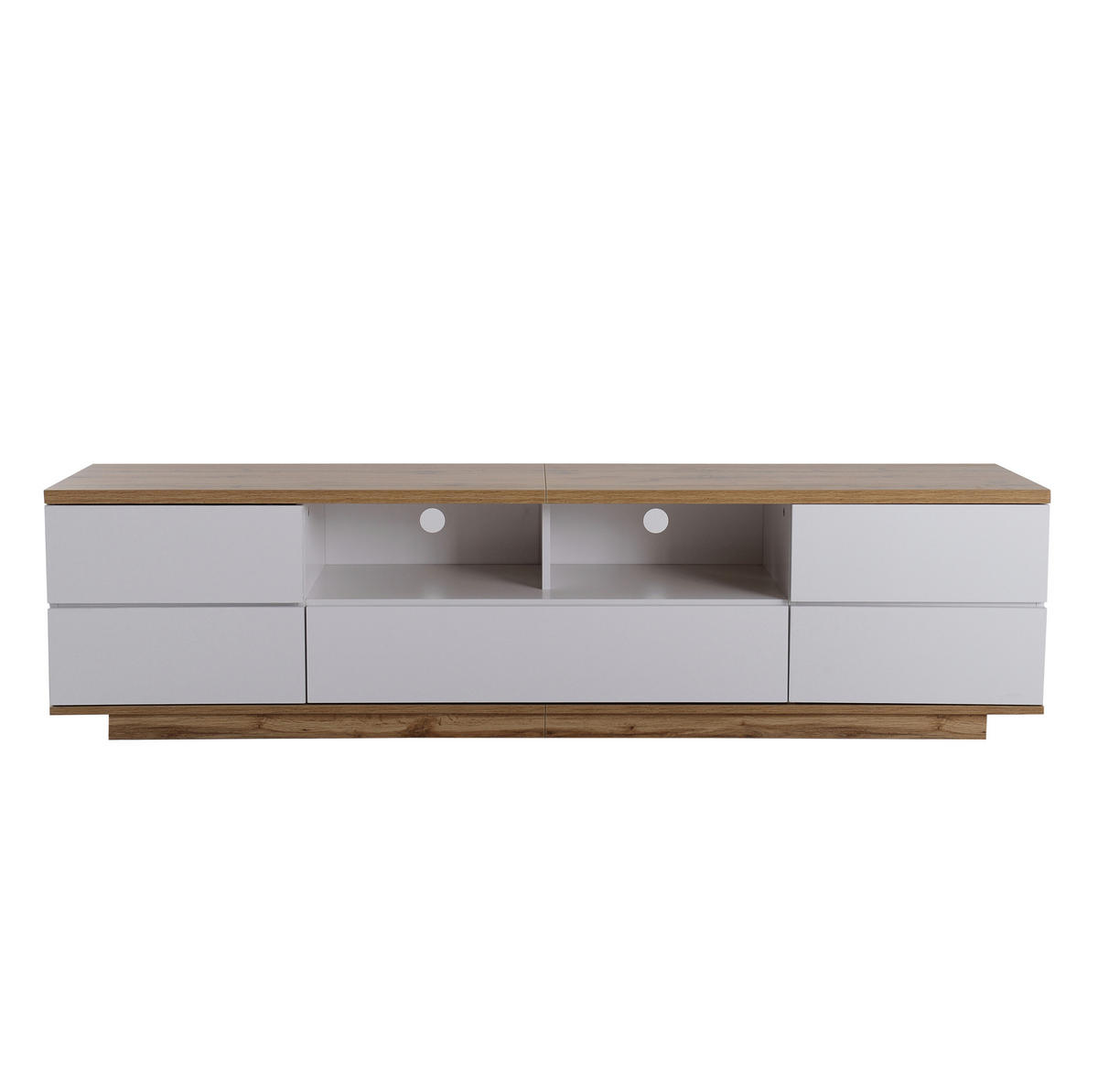 TV-LOWBOARD aus MDF 180x38x46 cm Weiß/Holzfarben mit 5 Türen und 2 offenen Fächern im Gitterdesign - Weiß, Holzwerkstoff (180/46/38cm) - Modfu