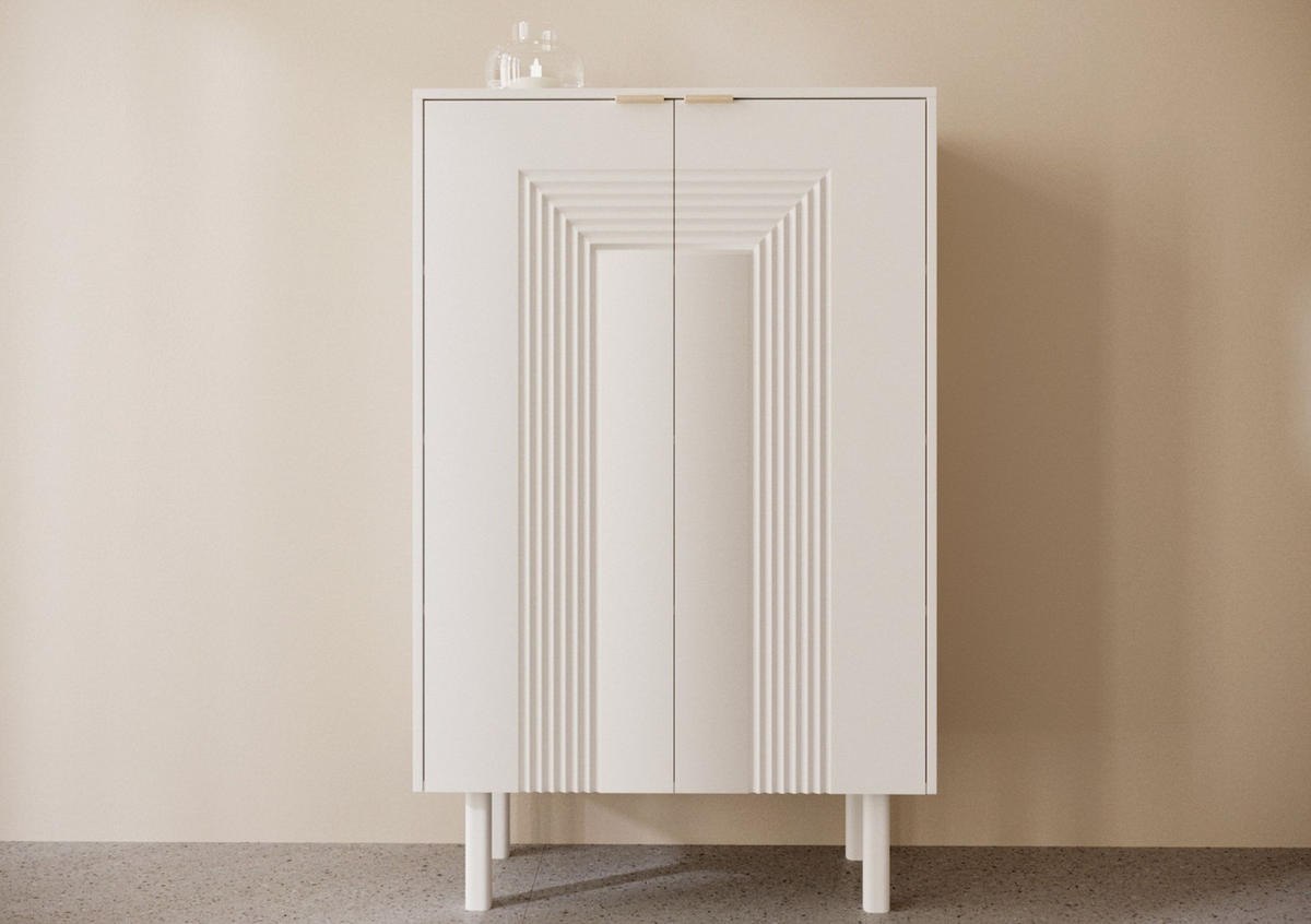 SCHUHSCHRANK Yoko, Weiß, Mit Dekorativen Fronten Und Goldgriffen - Weiß, Holzwerkstoff/Buchenholz (80/120/40cm) - Dancan