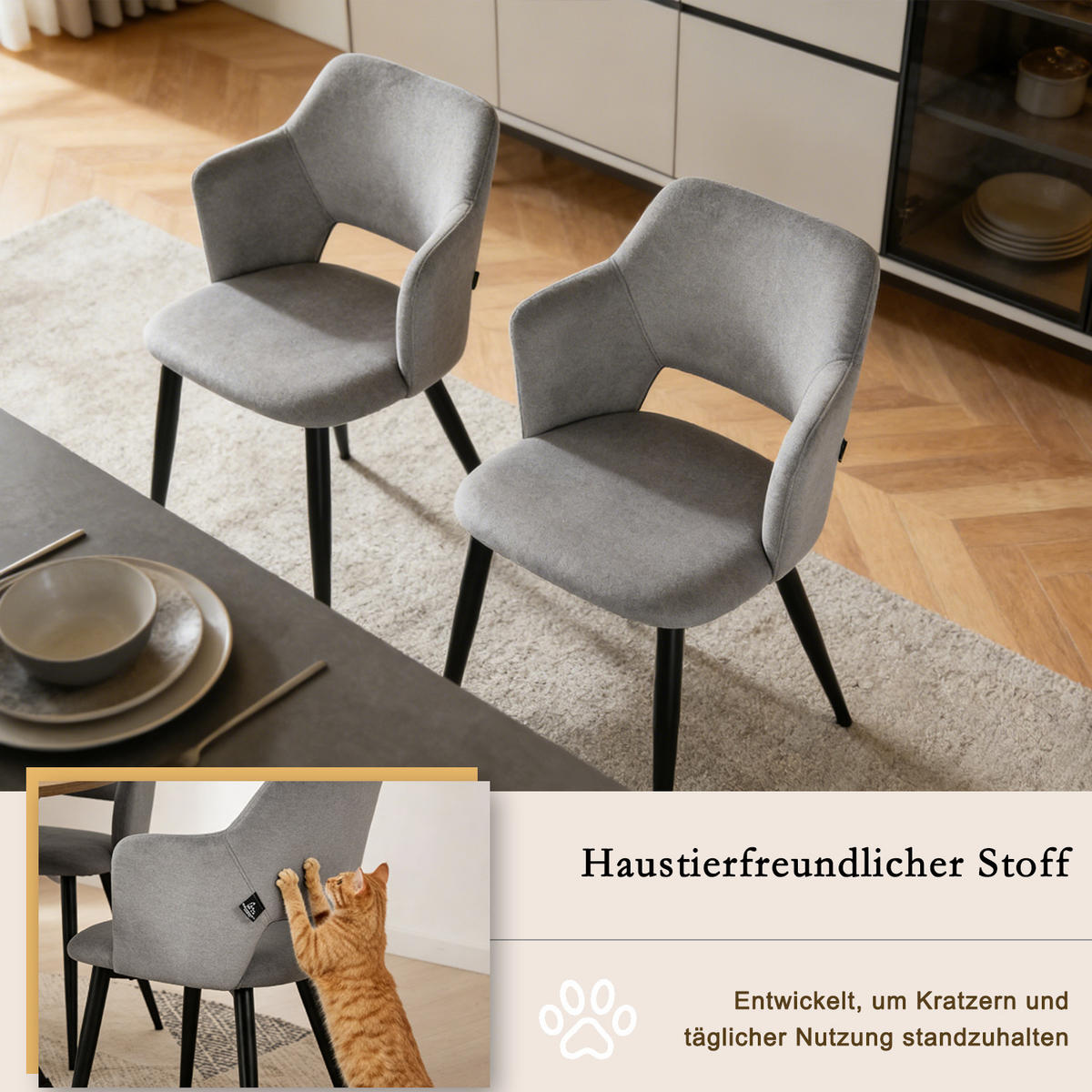 ESSZIMMERSTUHL 4er Set Haustierfreundlich in Grau - Grau, Textil/Metall (48/78.5/48cm) - Meubles Cosy