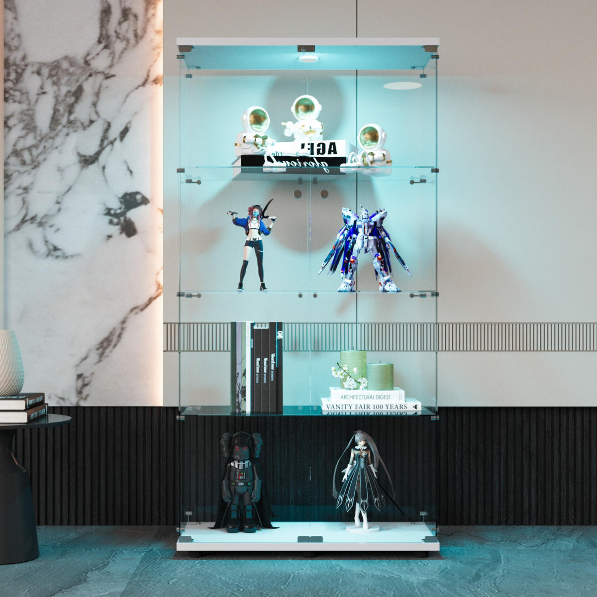 VITRINENSCHRANK Weiß 80/36/164 cm mit LED-Beleuchtung, Glasvitrine mit 2 Glastüren - Weiß, Glas (36/164/80cm) - PARAFTA HOME