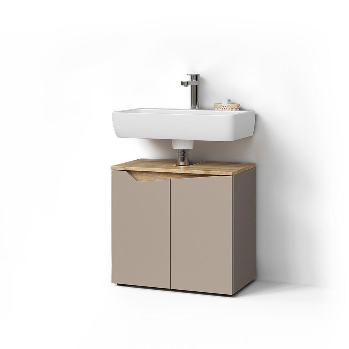 WASCHBECKENUNTERSCHRANK Timavo Greige 60 x 57.5 cm mit 2 Türen - Greige/Eiche Artisan, Holzwerkstoff (60/57.5/35cm) - Livinity®