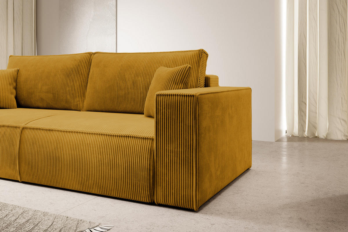 SCHLAFSOFA Farese Senfgelbes Cordbezug - Schwarz/Kupferfarben, Kunststoff/Textil (257/85/102cm) - Selsey