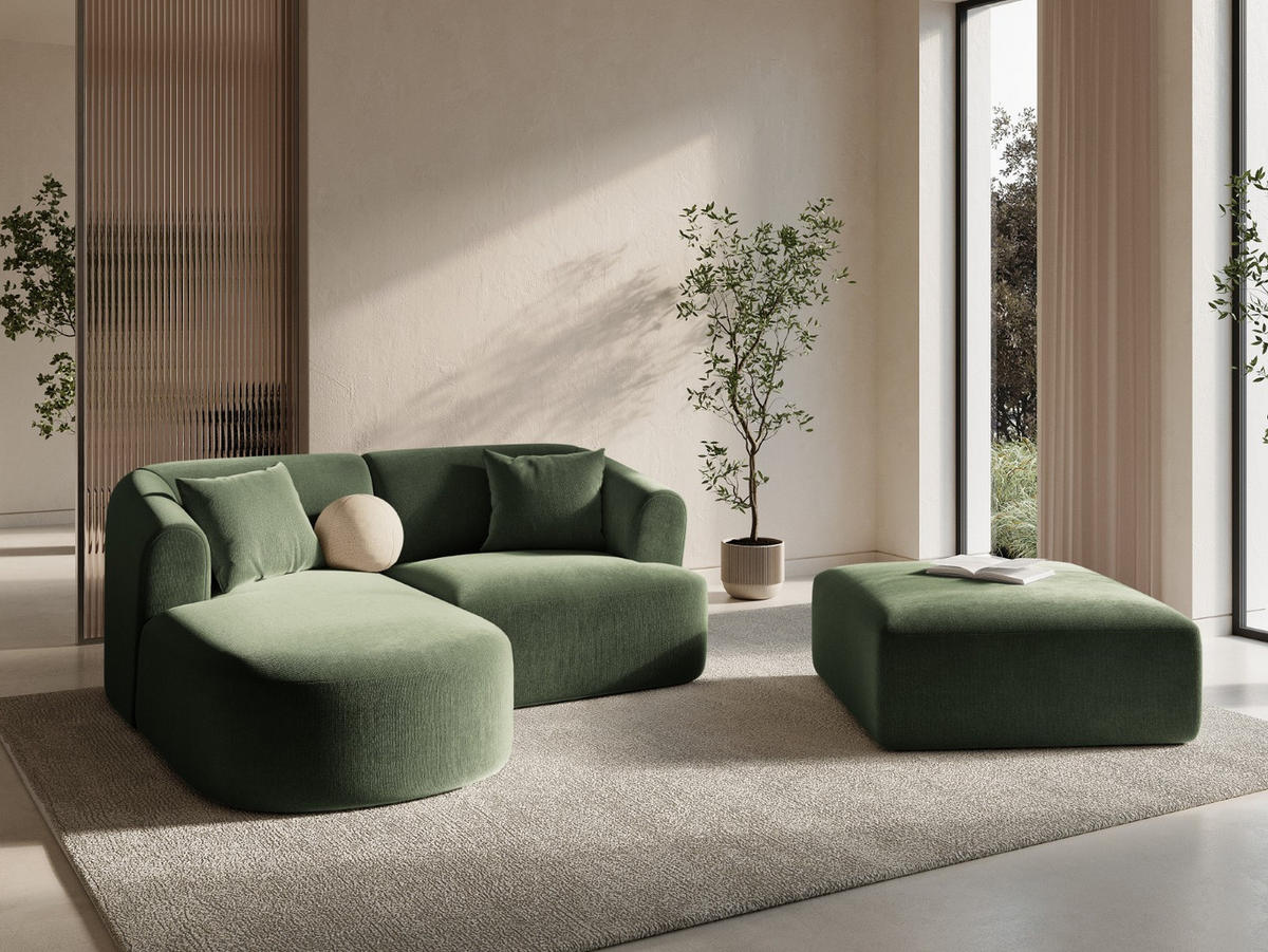 MODULARES-ECKSOFA links Campi aus Samt grün 3 Sitzplätze - Grün, Textil (156/180cm) - Cosmopolitan Design