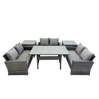 GARTENMÖBELSET mit Zweisitzer,Esstisch,2 Beistelltischen Polyrattan Dunkelgrau 6-Sitzer - Dunkelgrau/Grau, Glas/Kunststoff - Fimous