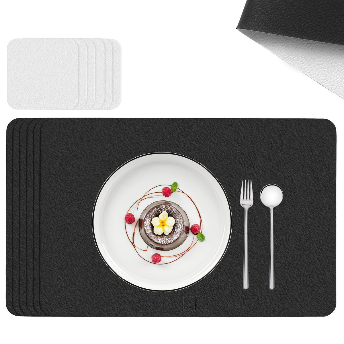 TISCHSET - Kunstleder - Doppelseitig - Schwarz/Weiß - Rechteckig - 44,5x30cm - 12 Stück - Schwarz/Weiß, Kunststoff (44.5/30cm) - Sänger