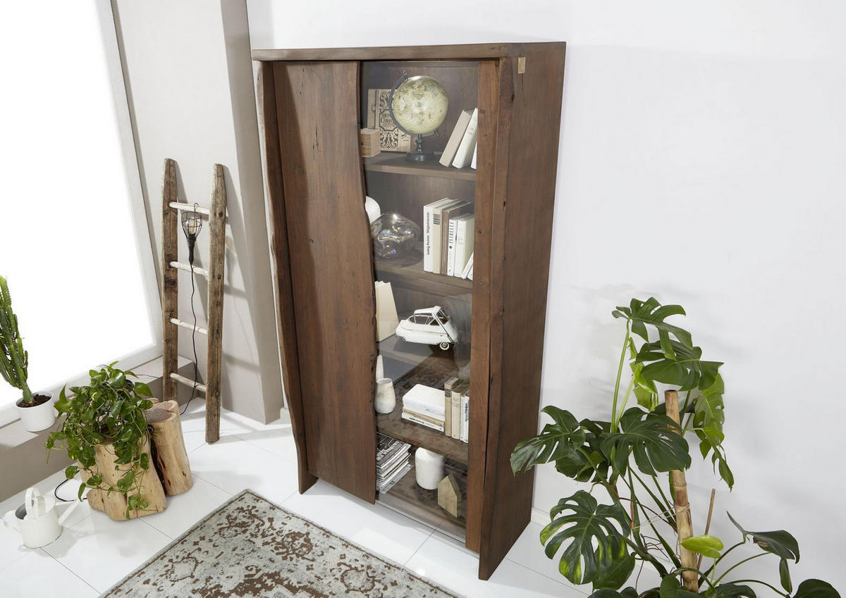 VITRINE Akazie 105x45x204 braun lackiert PURE ACACIA #811 - Braun, Holz (105/204/45cm) - Massivmoebel24