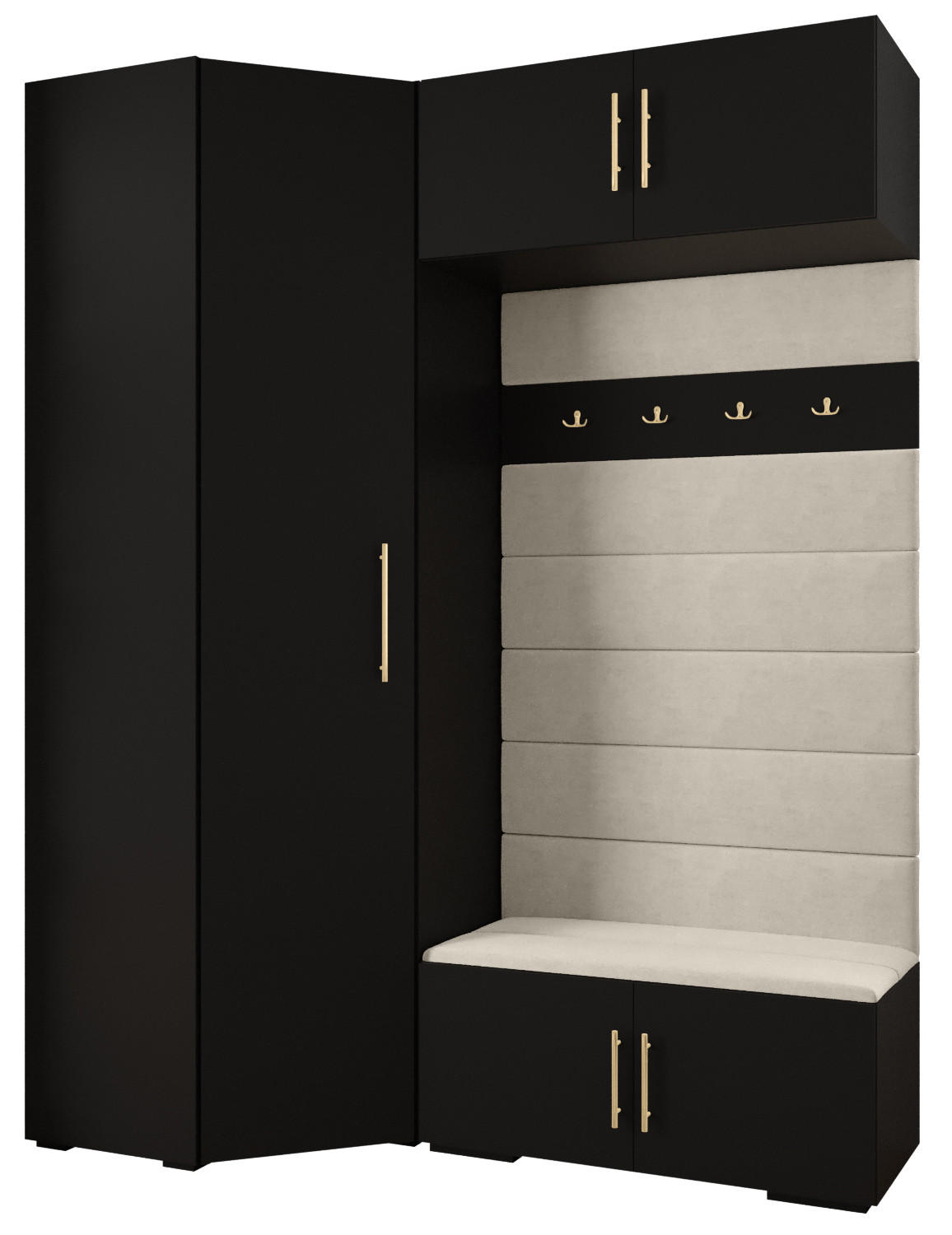 Abiks Möbel Garderoben-Set Schwarz, Beige, Gold 181.7x236.7x47 cm